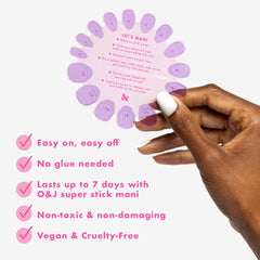 Olive & June press-on nails shown beside prep steps for a flawless finish.