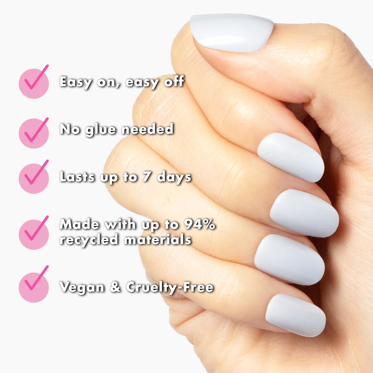 Olive & June Super Stick Mani: uñas cortas redondas para estilo diario.