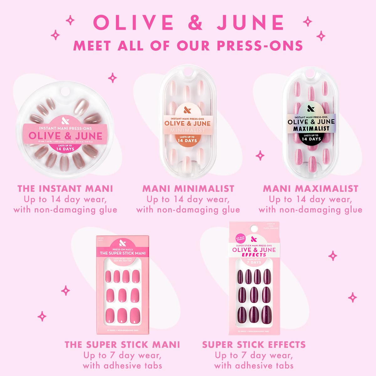 Olive & June Super Stick Mani: instrucciones impresas para un uso fácil.
