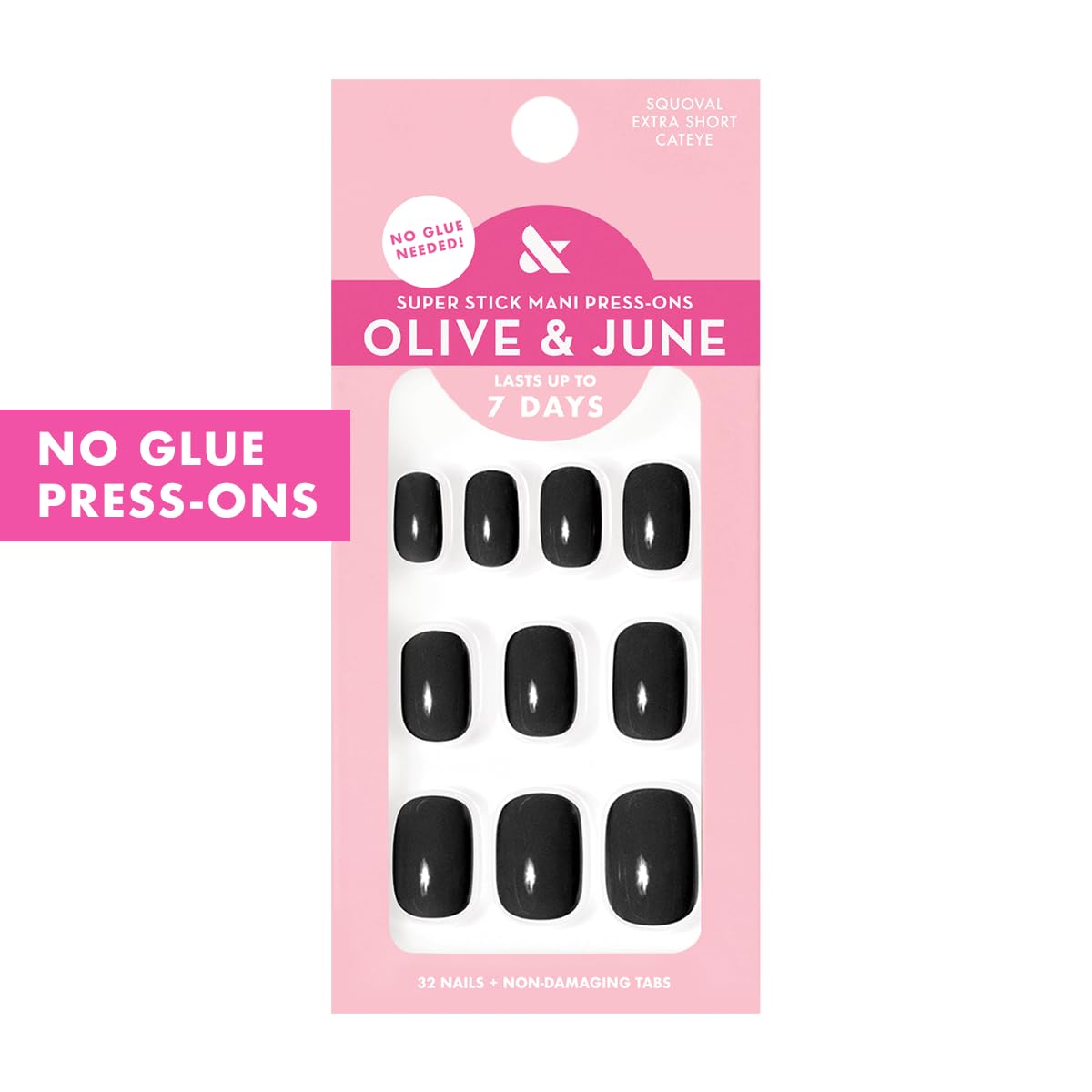 Olive & June Super Stick Mani: tapas adhesivas patentadas para fijación realista sin pegamento.