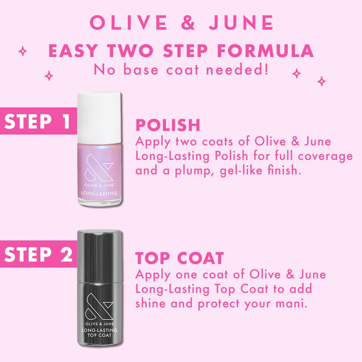 Olive & June 15-free vegan cruelty-free formula label.