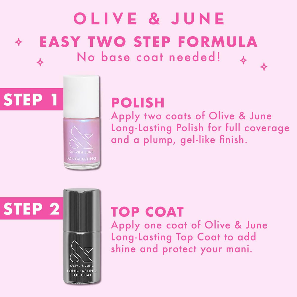 Olive & June 15-free vegan cruelty-free formula label.
