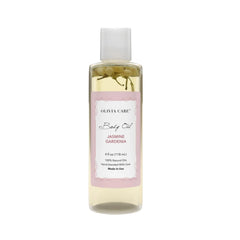 Olivia Care Jasmine Gardenia frente de la botella, hidratación suave para piel seca.