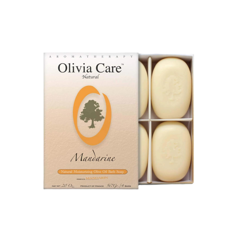 Olivia Care Jabon Mandarina Regalo 4 Barras frente, ideal para regalo y cuidado diario