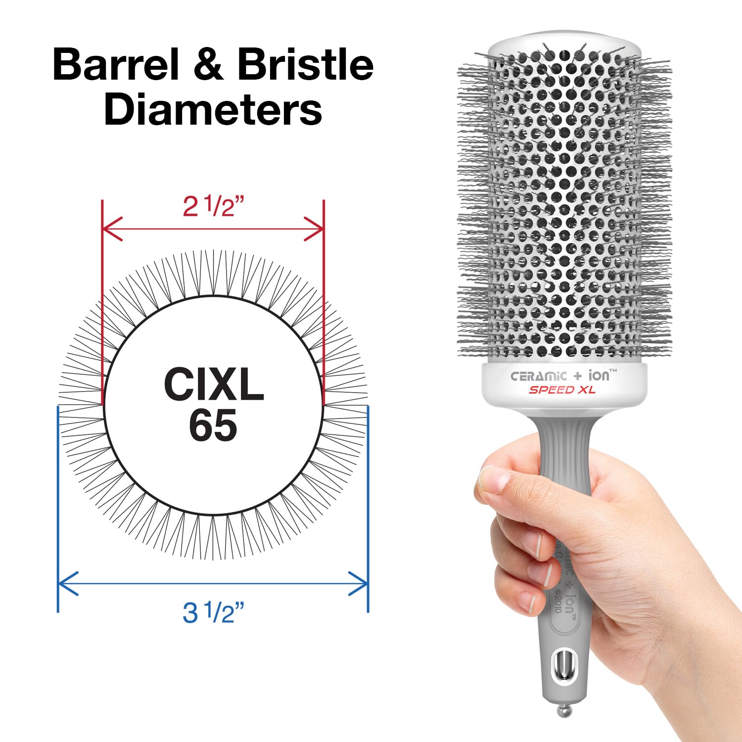 Olivia Garden Ceramic Ion Speed XL bristles closeup showing anti-static action smoothing frizz.