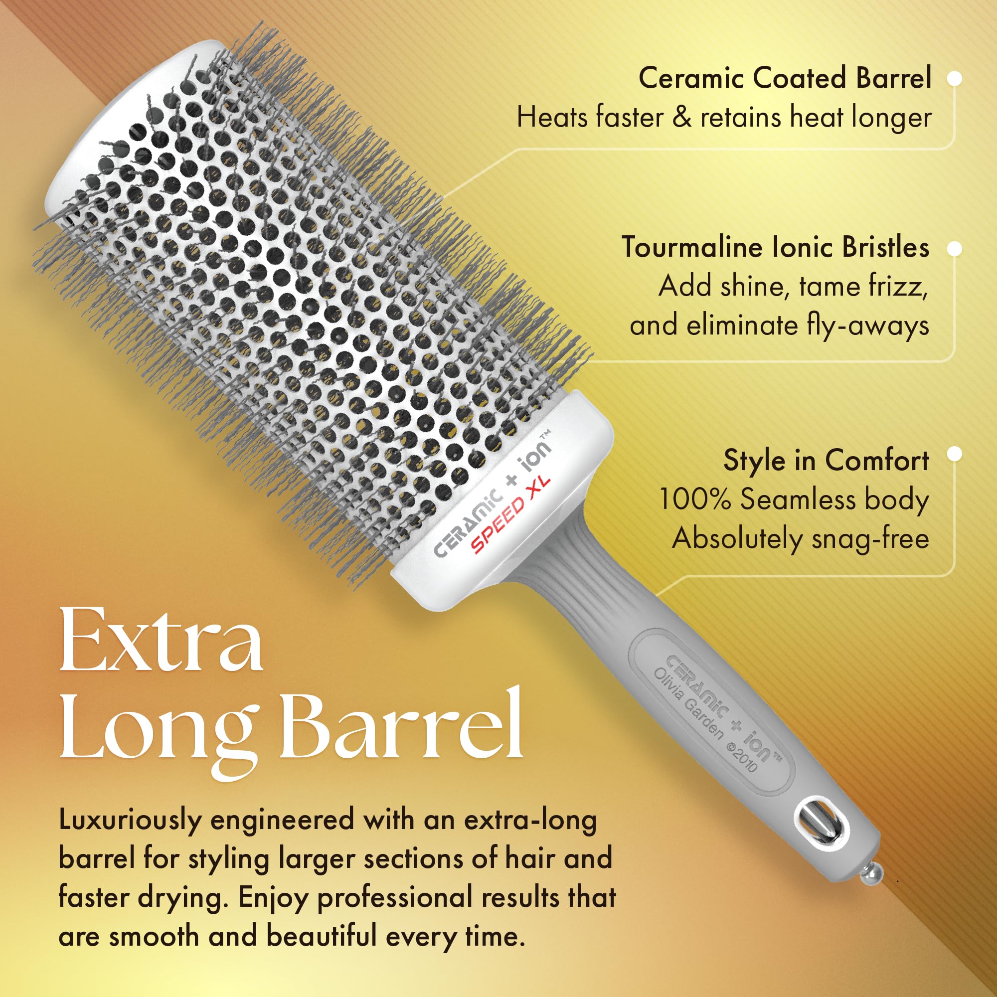 Olivia Garden Ceramic Ion Speed XL ergonomic grip closeup for comfortable styling.
