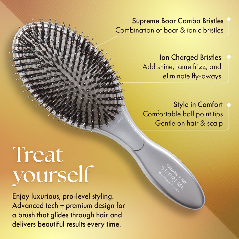 Olivia Garden cushion brush close-up shows gentle detangling and scalp comfort