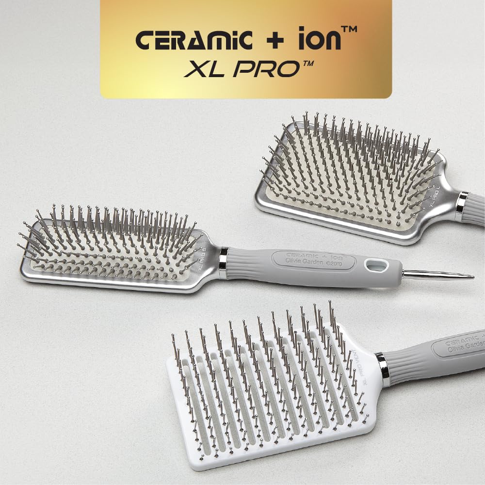 Olivia Garden brush shows retractable sectioning pick for easy parting.