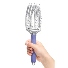 Olivia Garden Finger Brush highlighting ergonomic grip and built-in sectioning pick for easy parting.