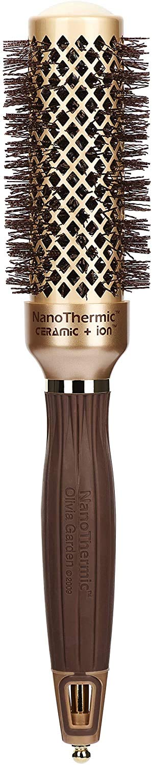 Olivia Garden NanoThermic ceramic-ionic round brush with 1-1/4 inch barrel for fast styling.