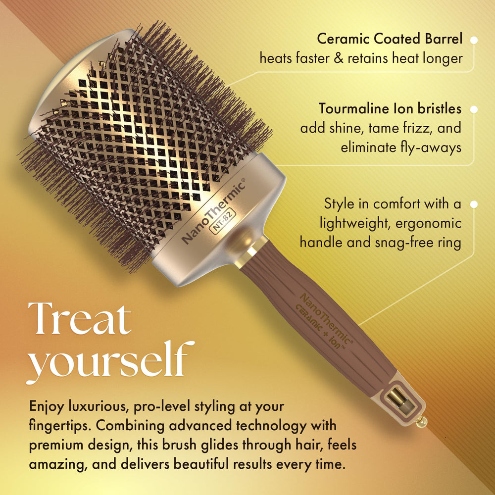 Olivia Garden NanoThermic round brush ceramic vents distribute heat evenly for faster drying.