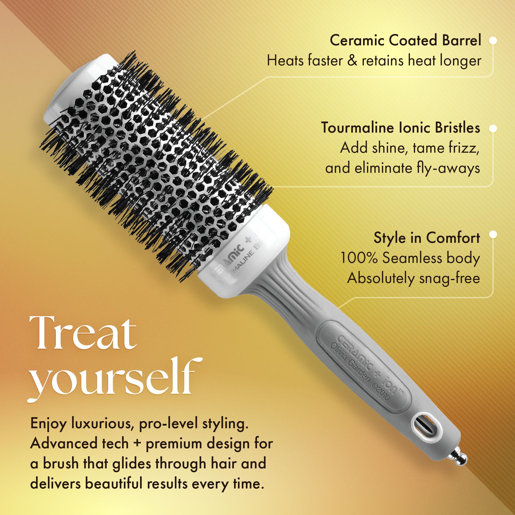 Olivia Garden Ceramic + Ion Round Thermal Brush with ion-charged design for reduced static