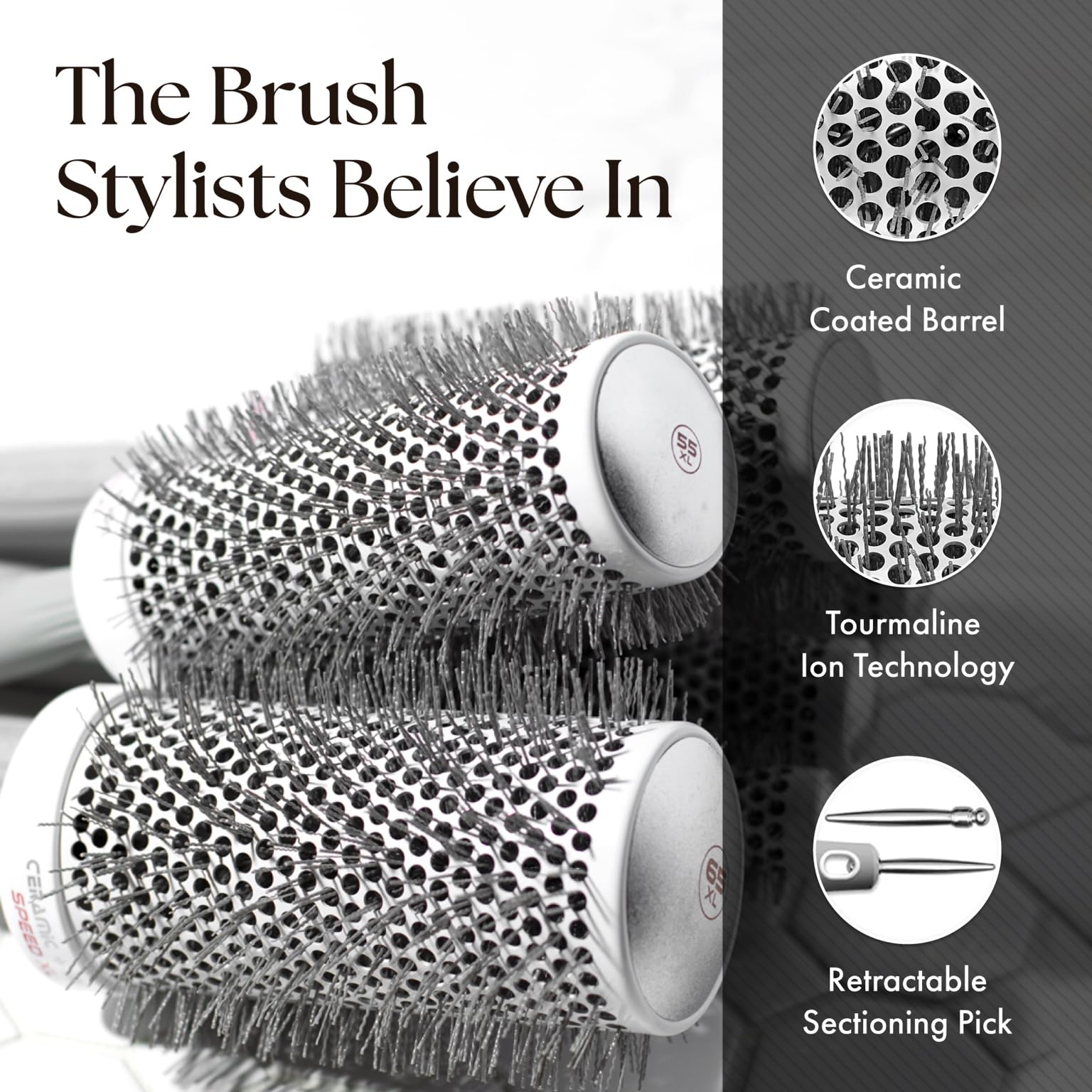 Olivia Garden anti-static ion bristles smooth flyaways for a sleeker finish.
