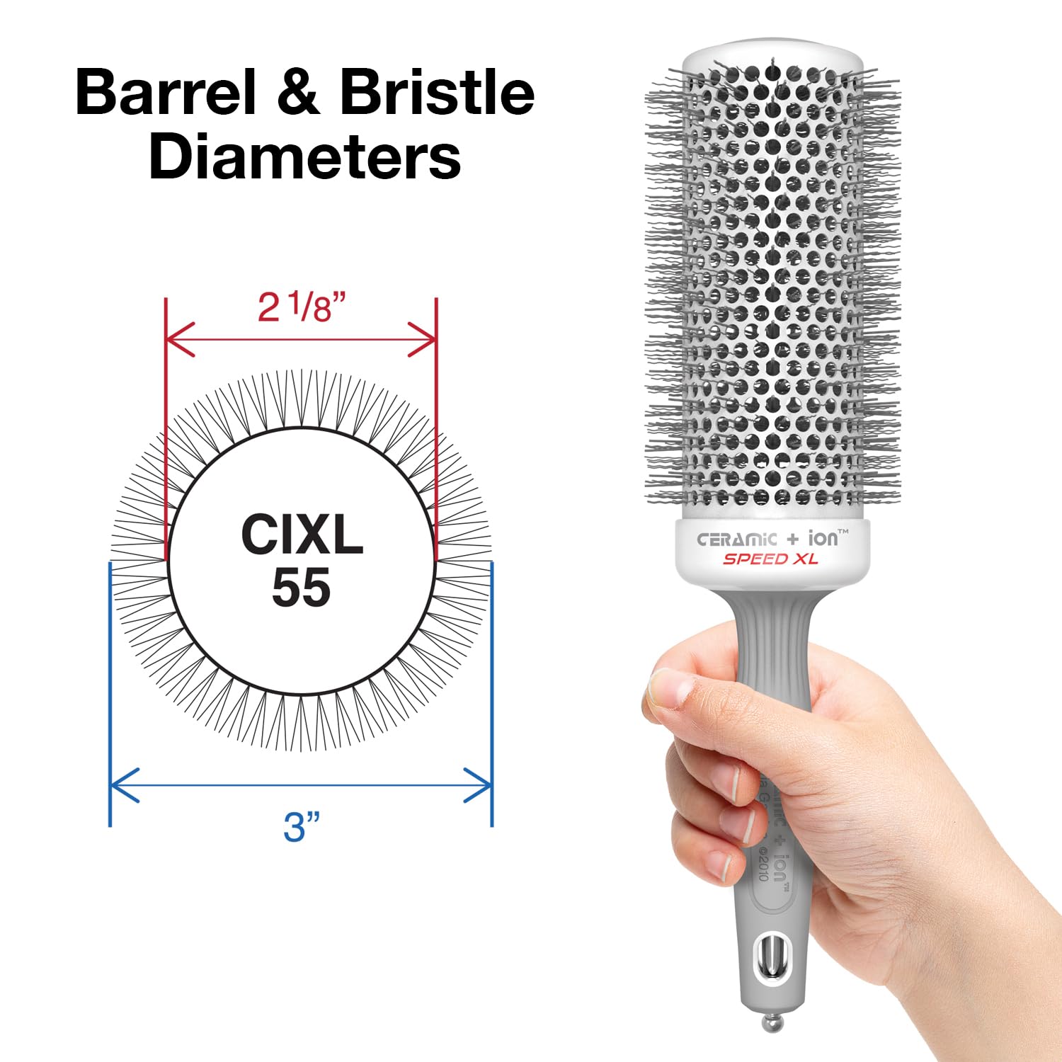 Olivia Garden Ceramic Ion Speed XL long barrel enhances airflow for quicker styling