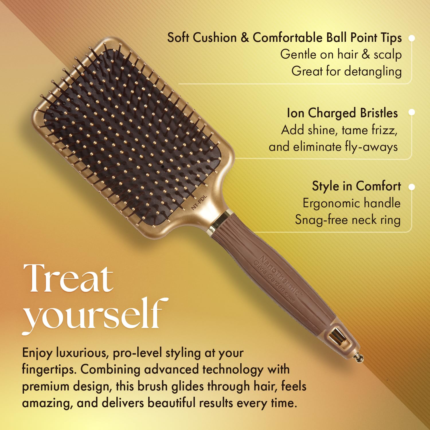 Olivia Garden NanoThermic Paddle Brush with ball-point tips glides smoothly