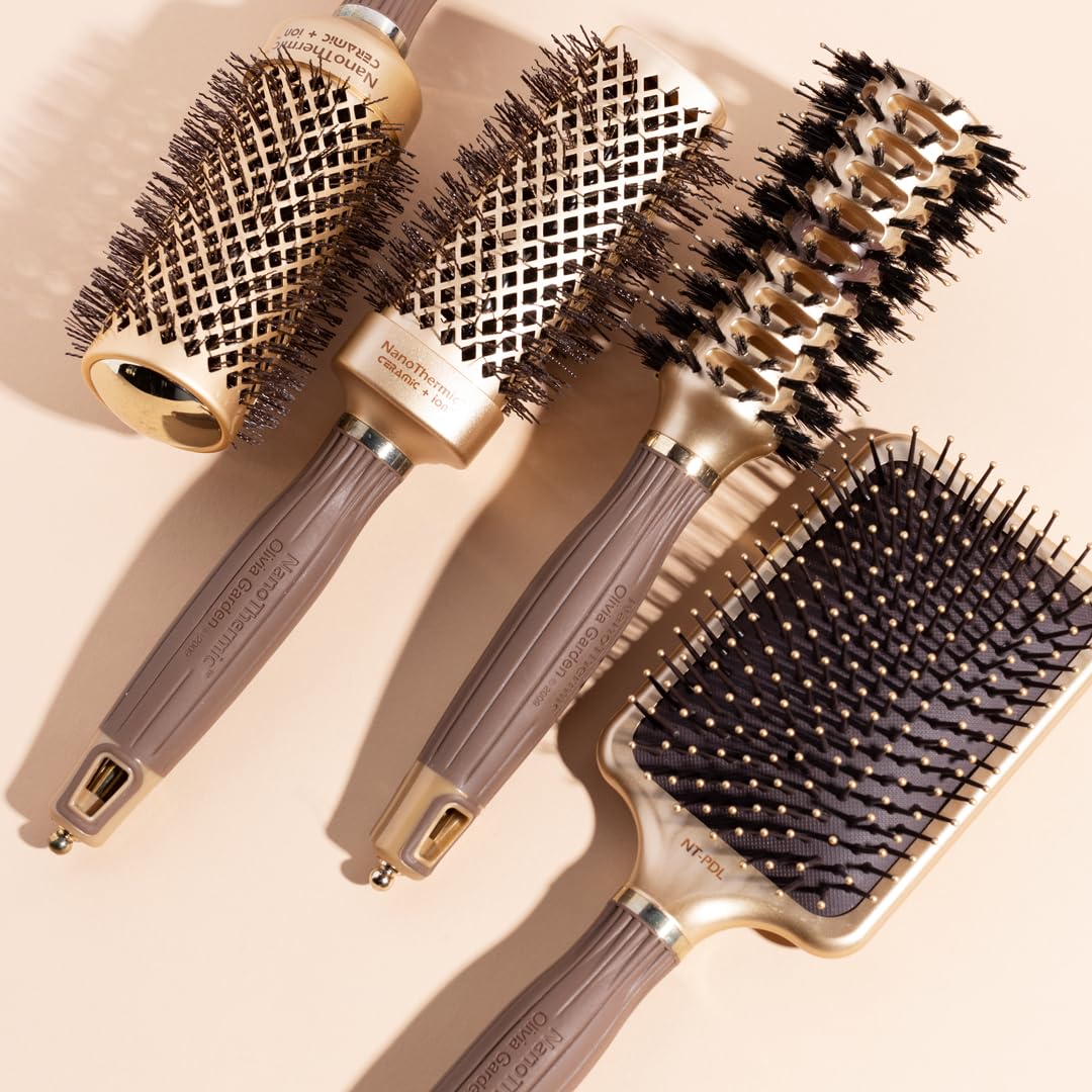 Olivia Garden NanoThermic Paddle Brush soft cushioned base enhances scalp comfort
