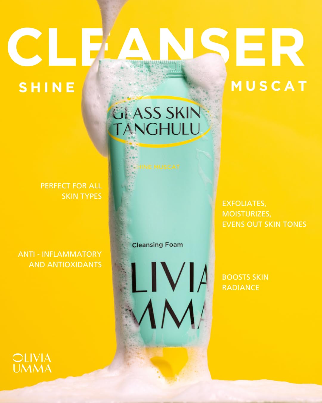 OLIVIAUMMA creamy-lather-closeup highlights gentle cleansing texture.