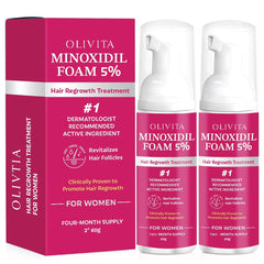 OLIVITA 5% Minoxidil foam bottle front for potential fuller hair.
