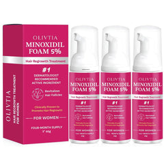 OLIVITA 5% Minoxidil foam bottle shown for daily hair regrowth support.