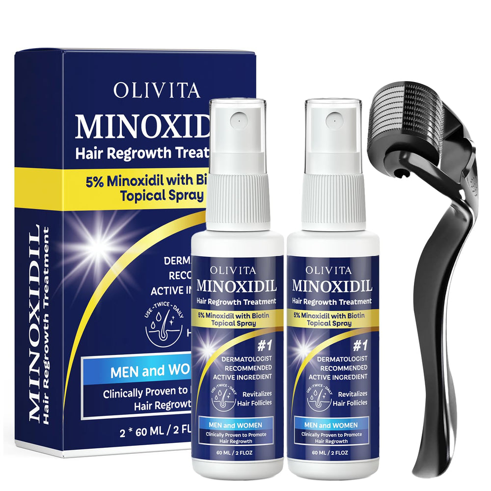 OLIVITA 5% Minoxidil spray bottle for men and women with visible regrowth potential