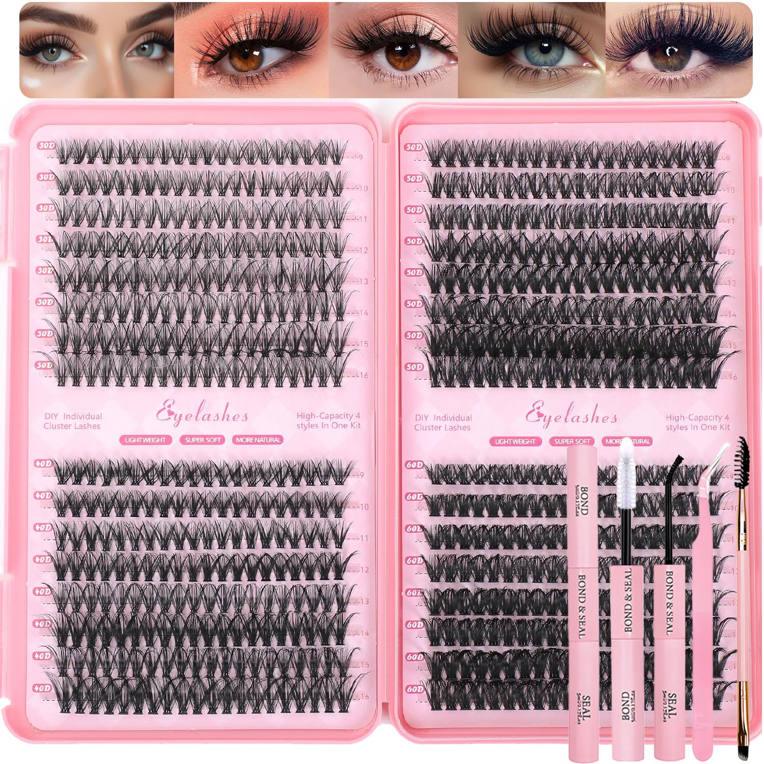 OLLAVO Lash Clusters Kit packaging image displaying full set and tools for DIY extensions