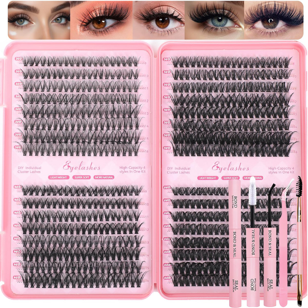 OLLAVO Lash Clusters Kit packaging image displaying full set and tools for DIY extensions