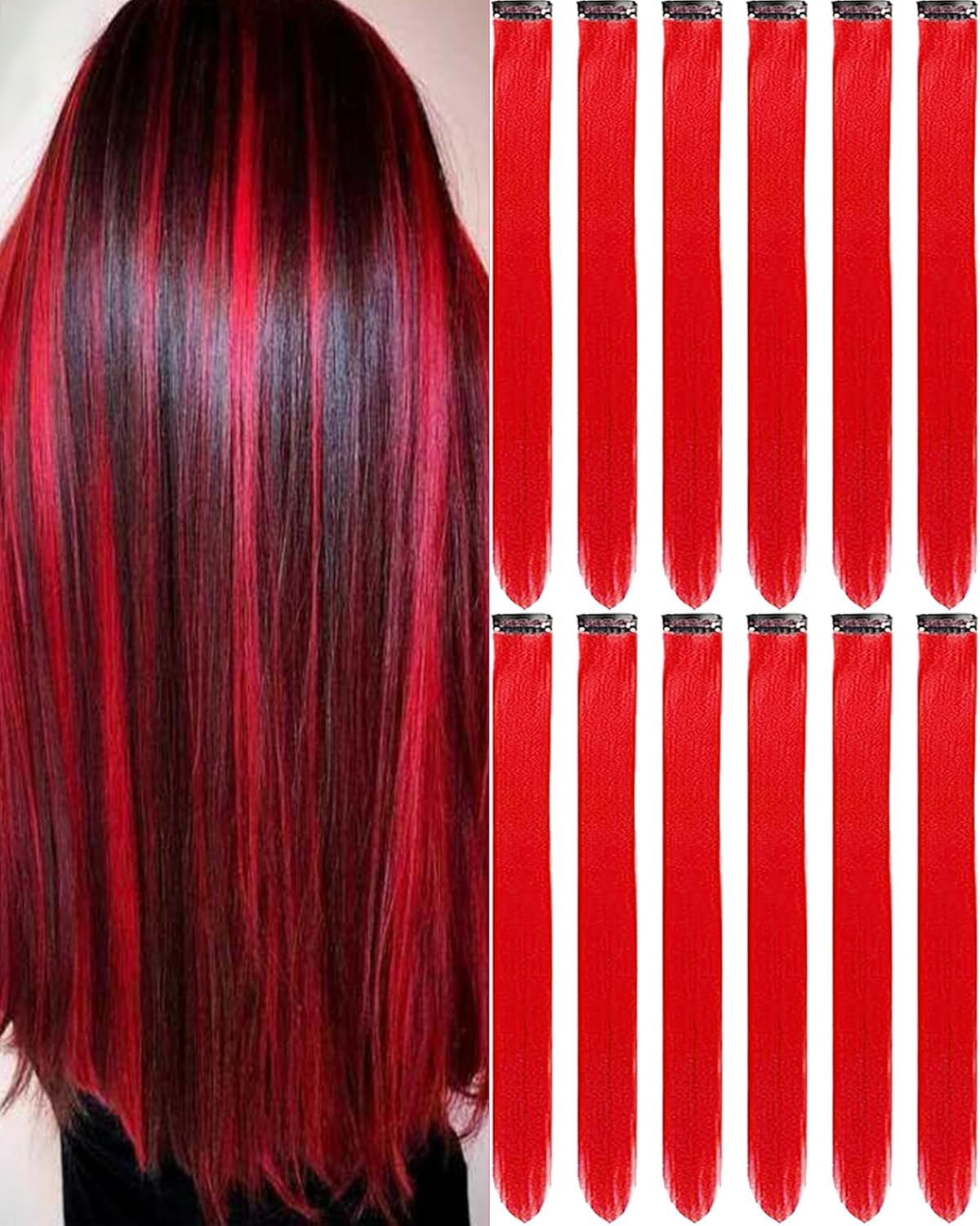 Olldag clip-in red hair extensions 12pcs for quick vivid color accents.