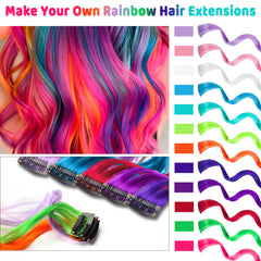 Olldag rainbow neon strands worn for quick, dramatic styling.