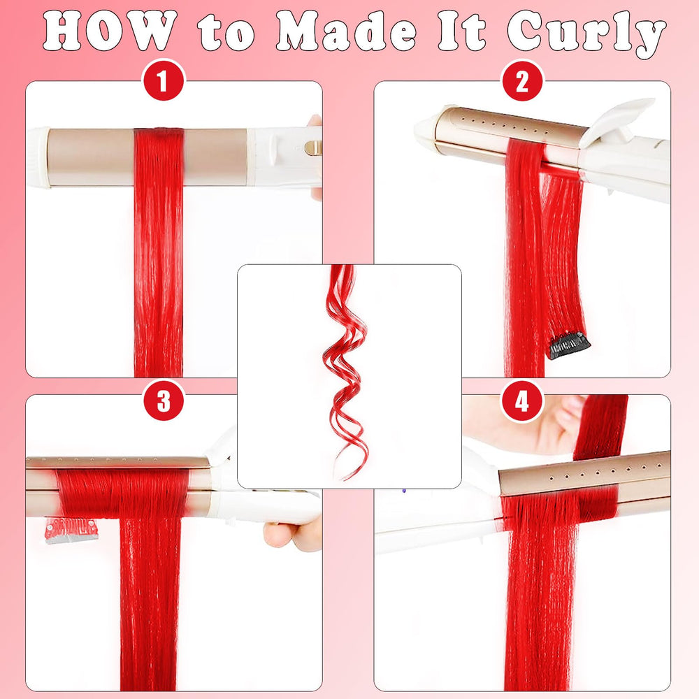Olldag wearable red hair extensions clip-in for festive styles.