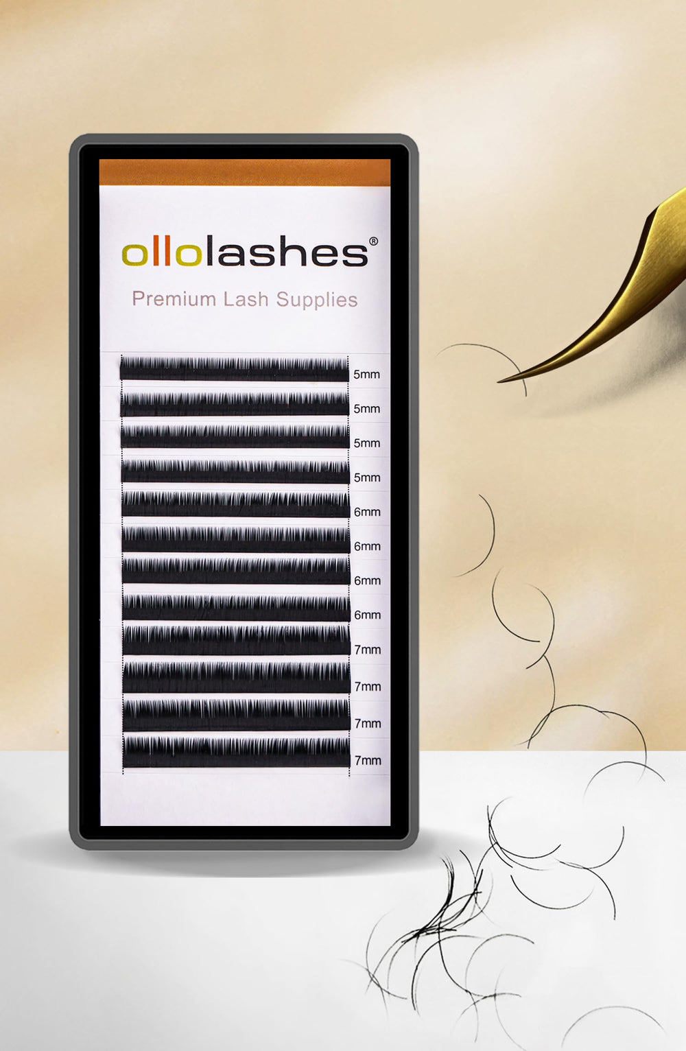 OLLOLASHES bottom lash extensions with J curl 0-07mm 5-7mm for durable lift.