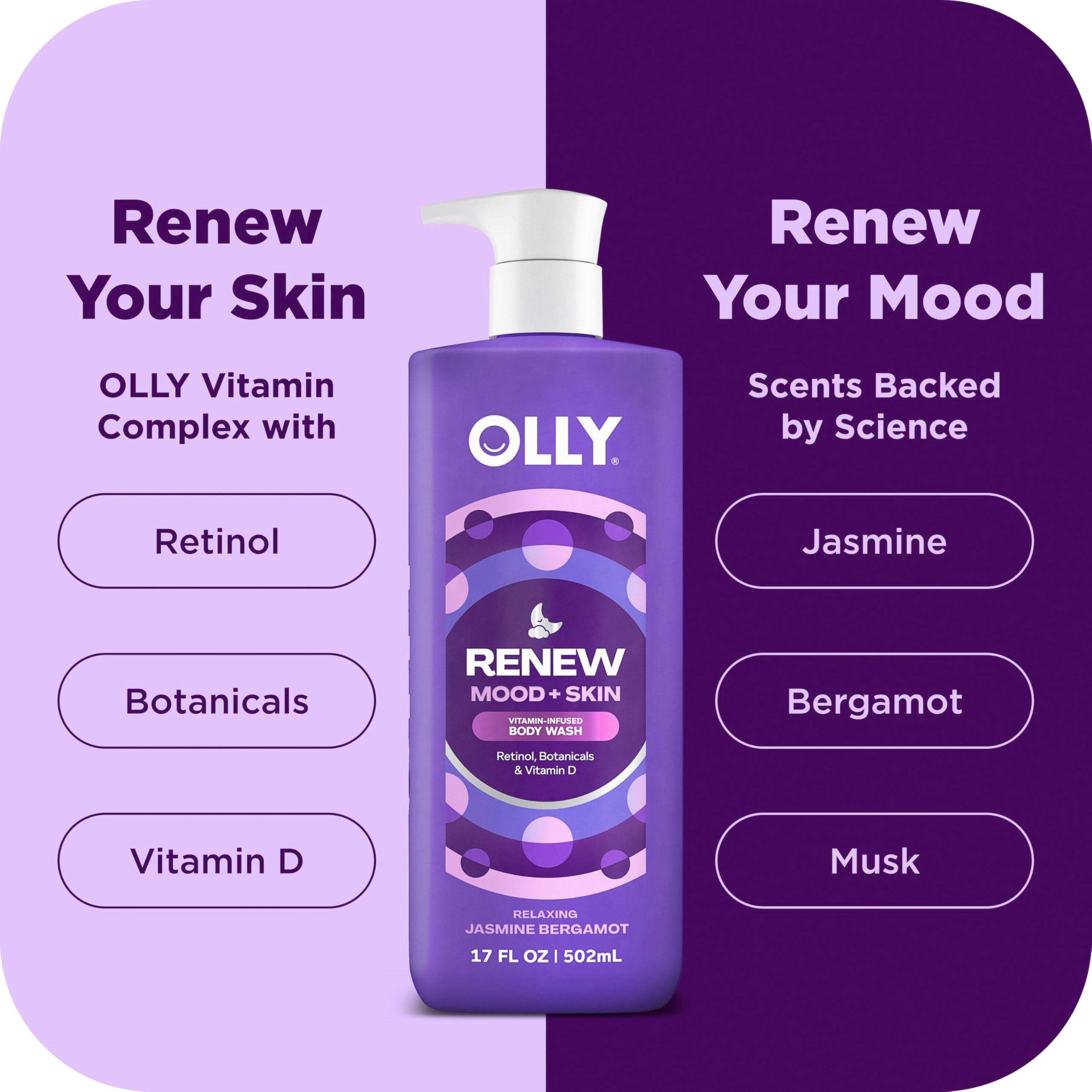 OLLY Body Wash textura cremosa en contacto con la piel.