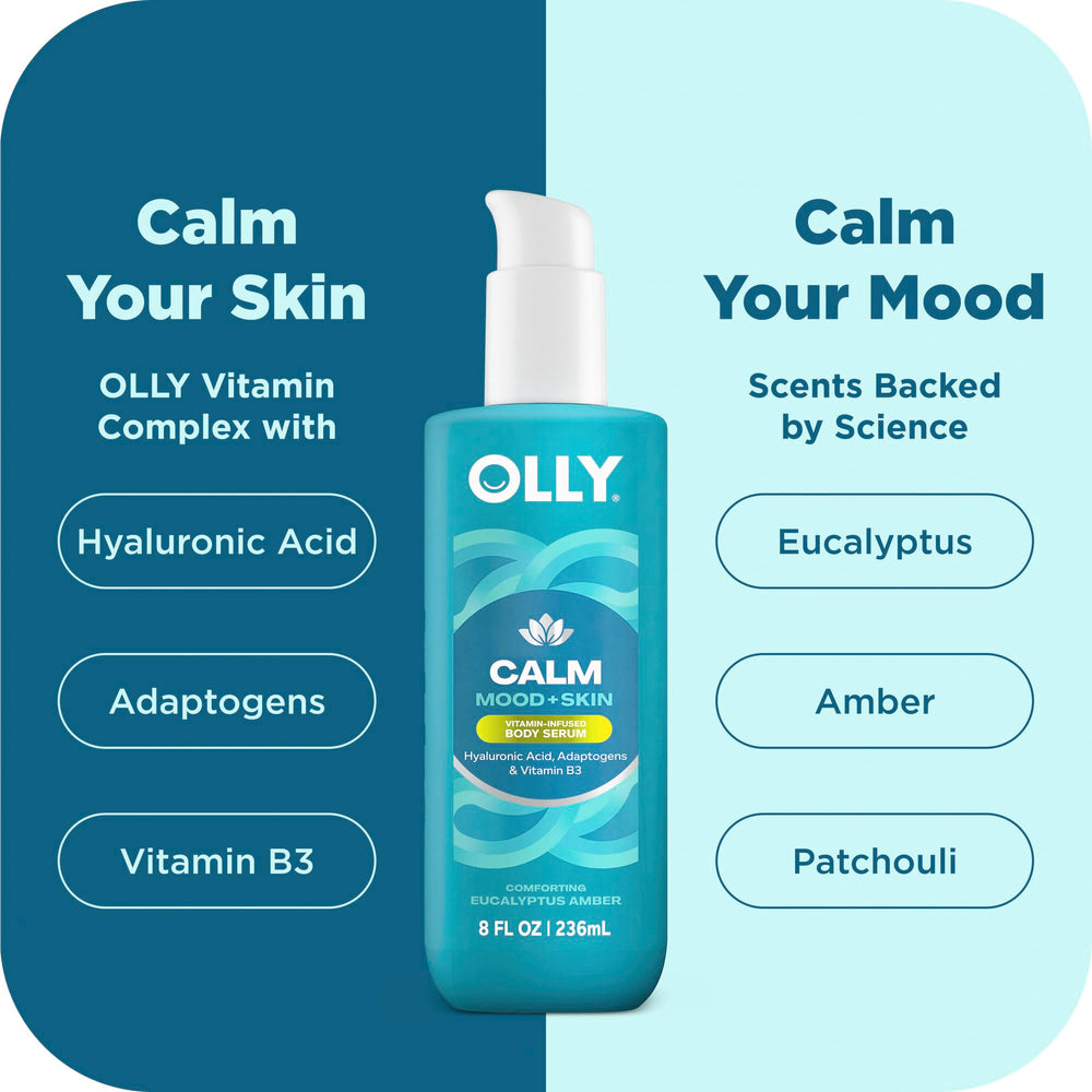 OLLY Calm Mood + Skin Serum, fragancia calmante para relajar tras la ducha.