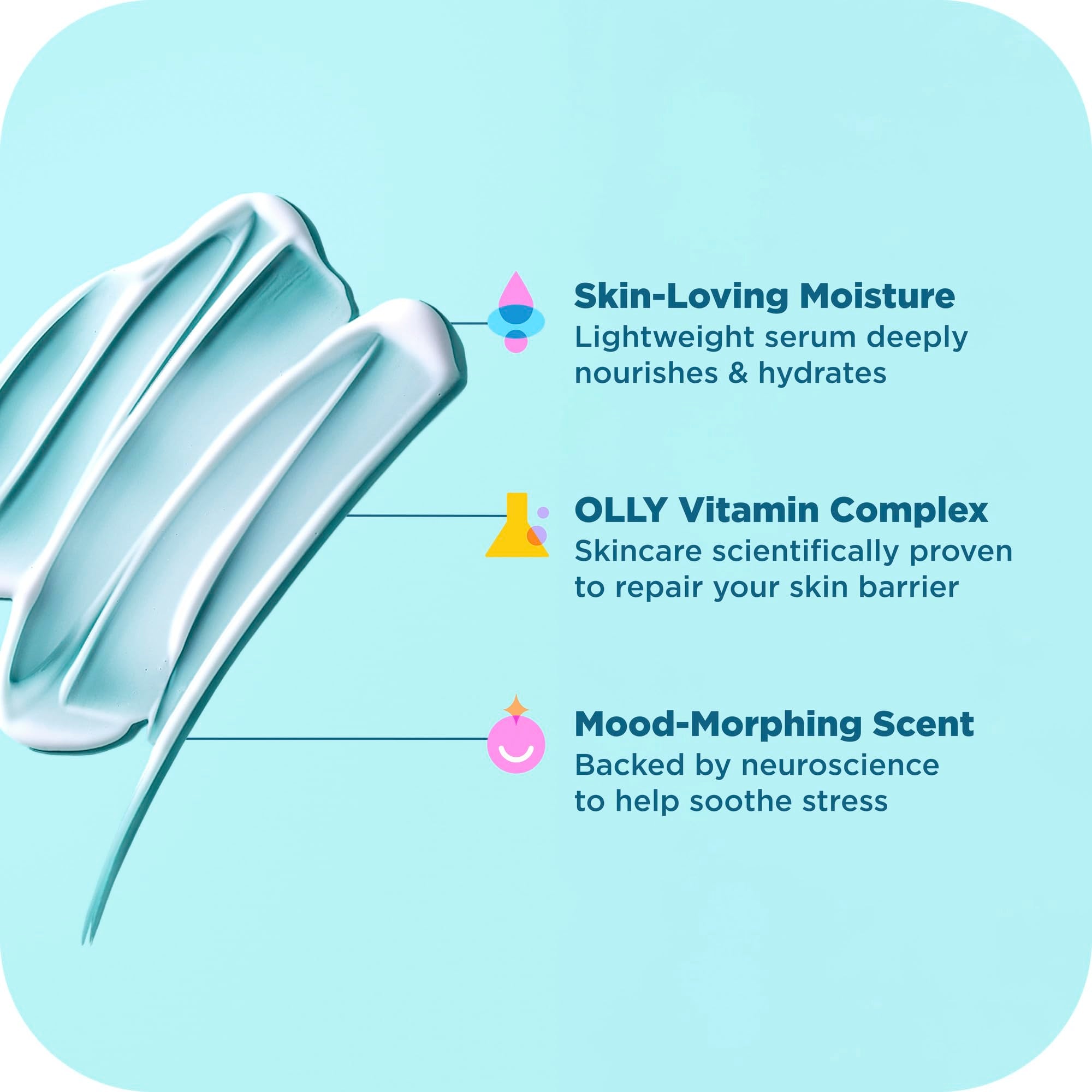 OLLY Calm Mood + Skin Serum, fórmula con ácido hialurónico y adaptógenos para piel suave.