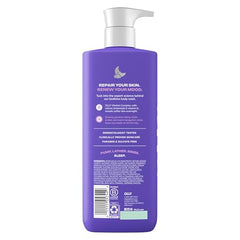 OLLY Renew Body Wash bottle pour showing gentle lather and deep hydration potential