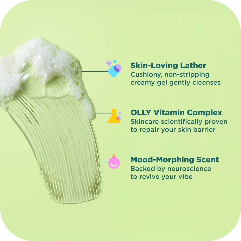 OLLY Revive application hands image shows easy, soothing daily wash for the skin.