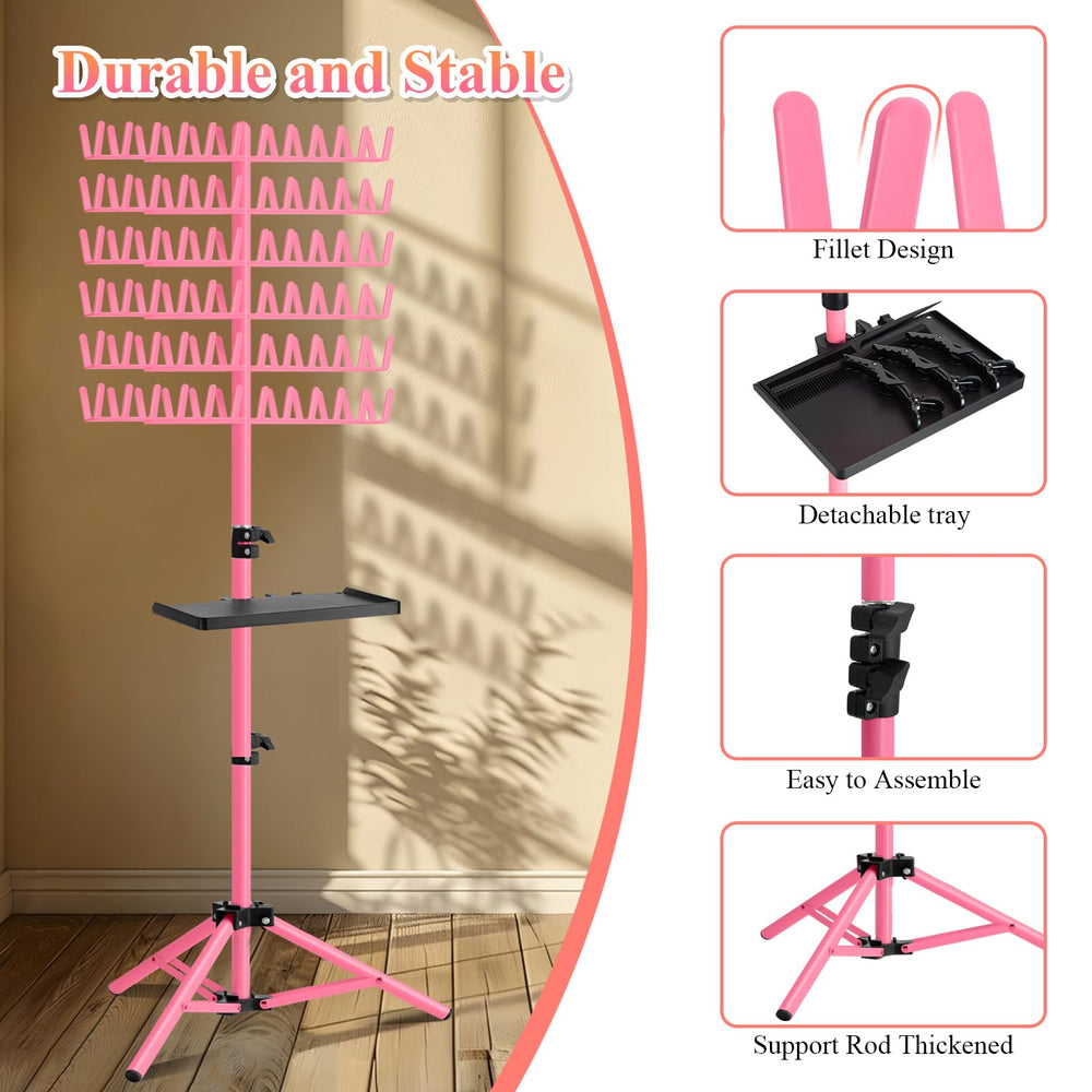 OLMRJKD adjustable braiding stand adapts for seated or standing braiding comfort.