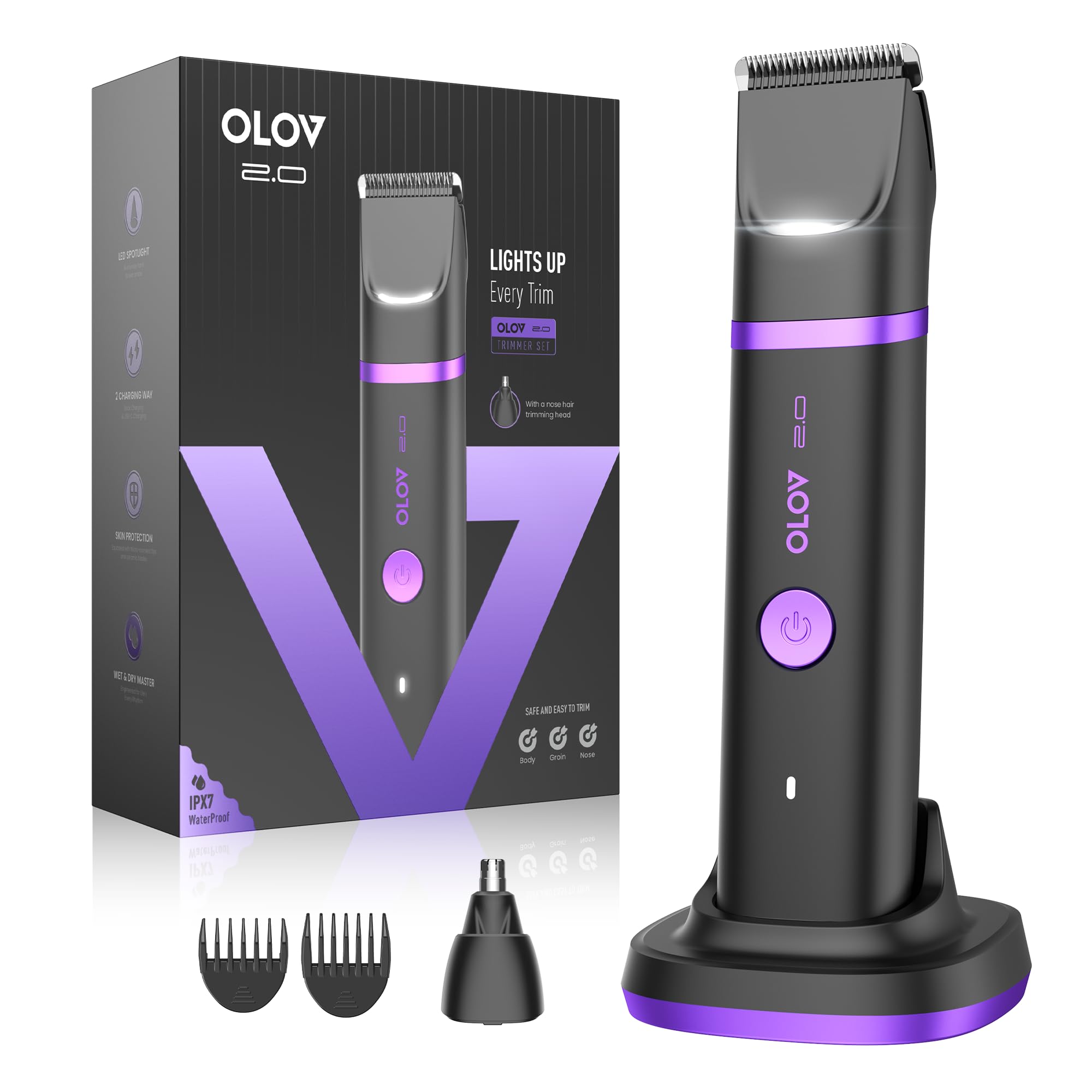 OLOV 2.0 groin trimmer closeup for precise, comfortable grooming around the bikini line.