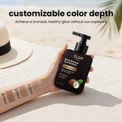 OLOV BEAUTY loción bronceadora, aplicación en manos para evitar manchas
