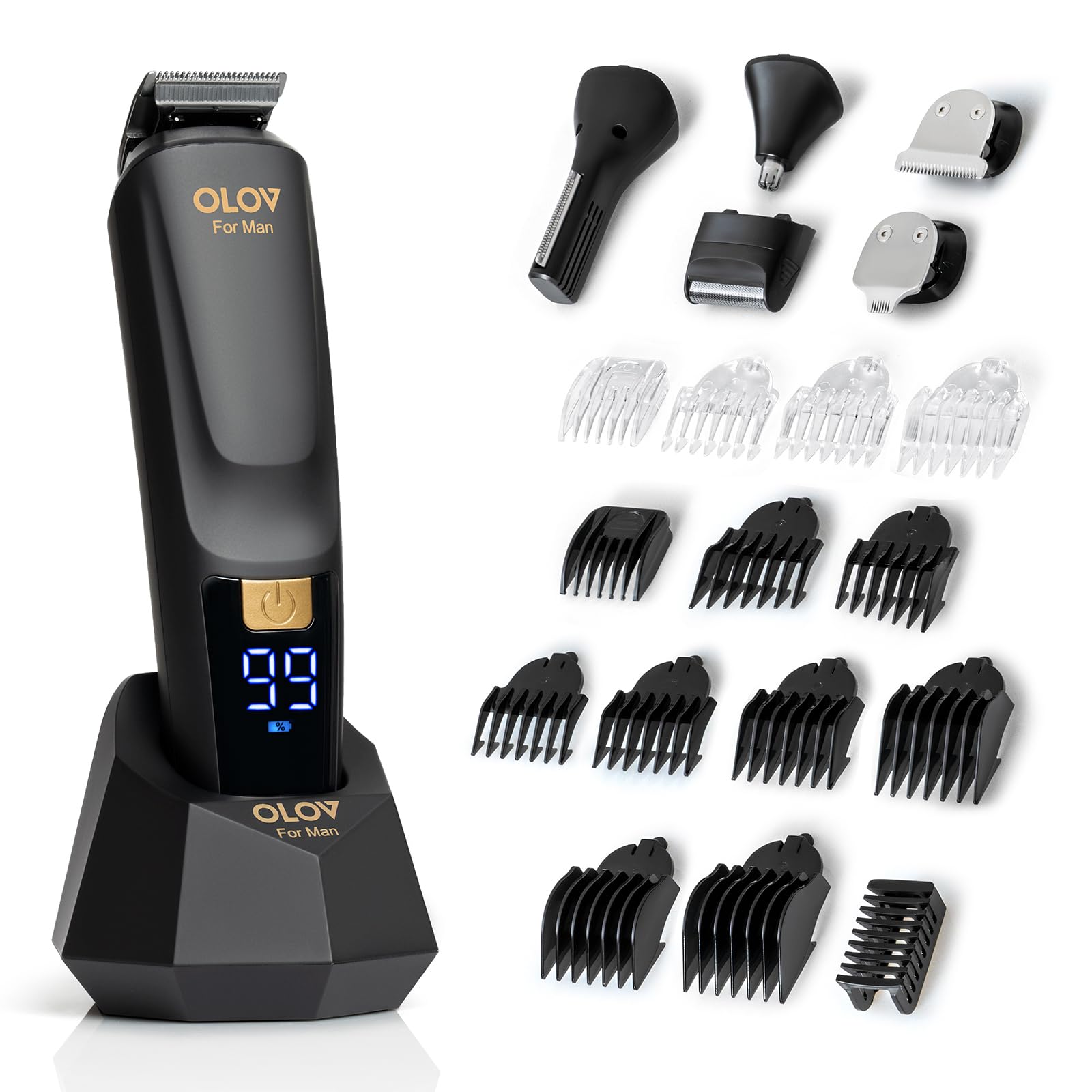 OLOV For Man beard trimmer front view showing precise ergonomic tool for daily grooming