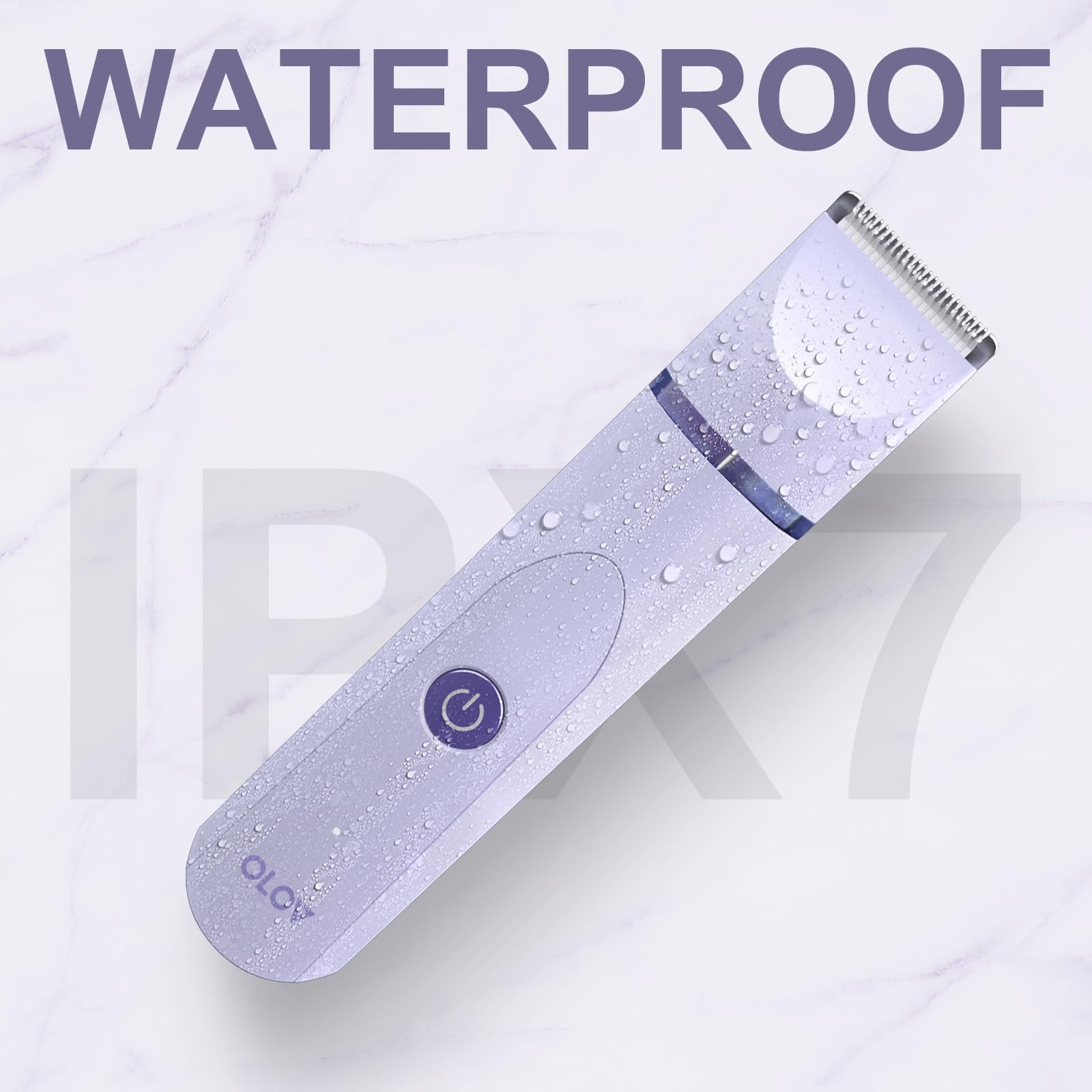 OLOV purple housing offers ergonomic grip for comfortable below-the-waist grooming