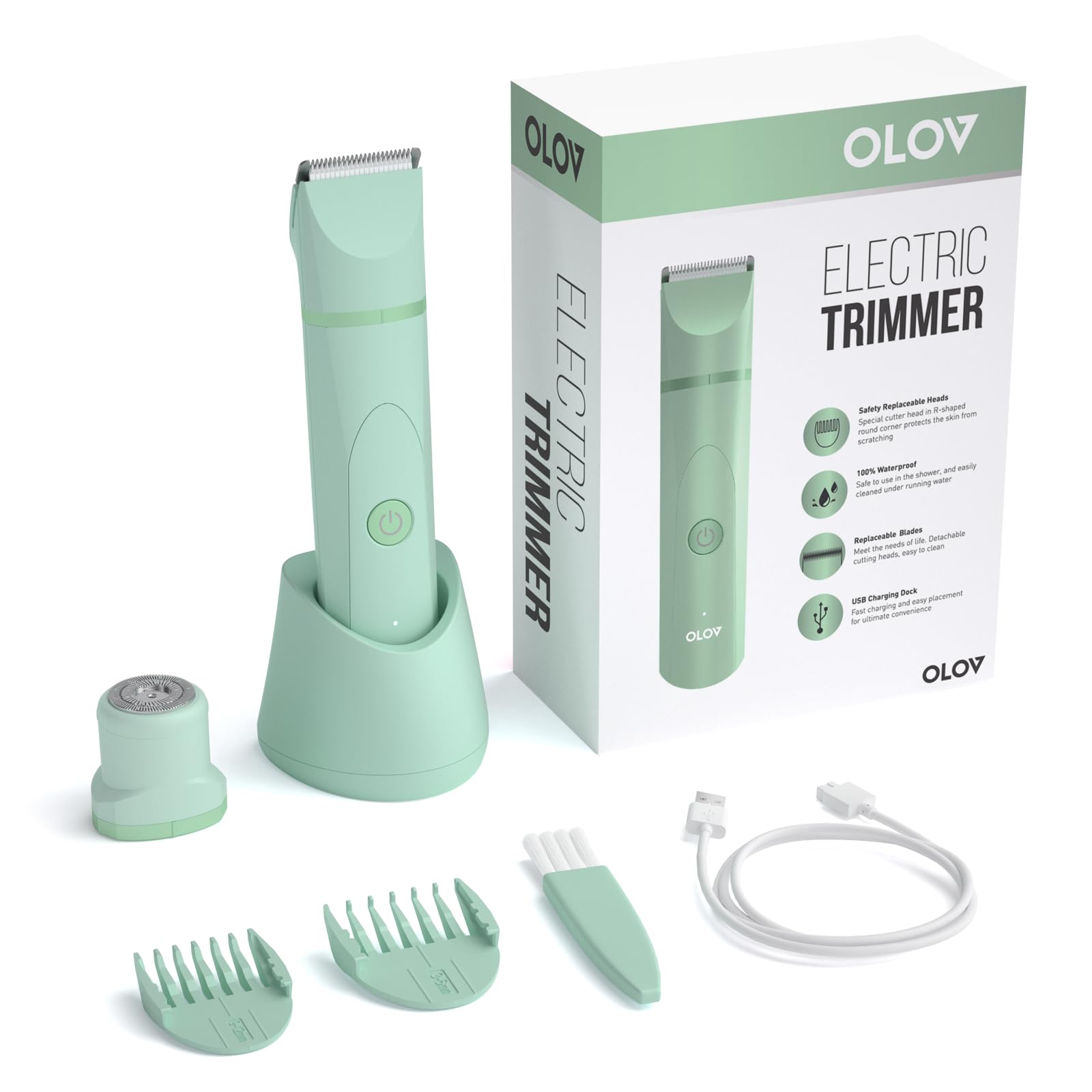 OLOV wet/dry trimmer shown for shower use and convenience
