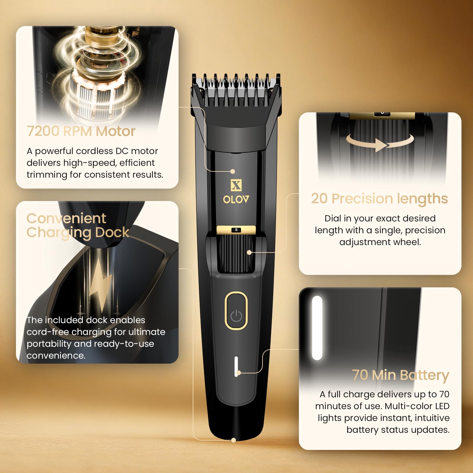 OLOV X beard trimmer cordless design for wireless grooming on the go.