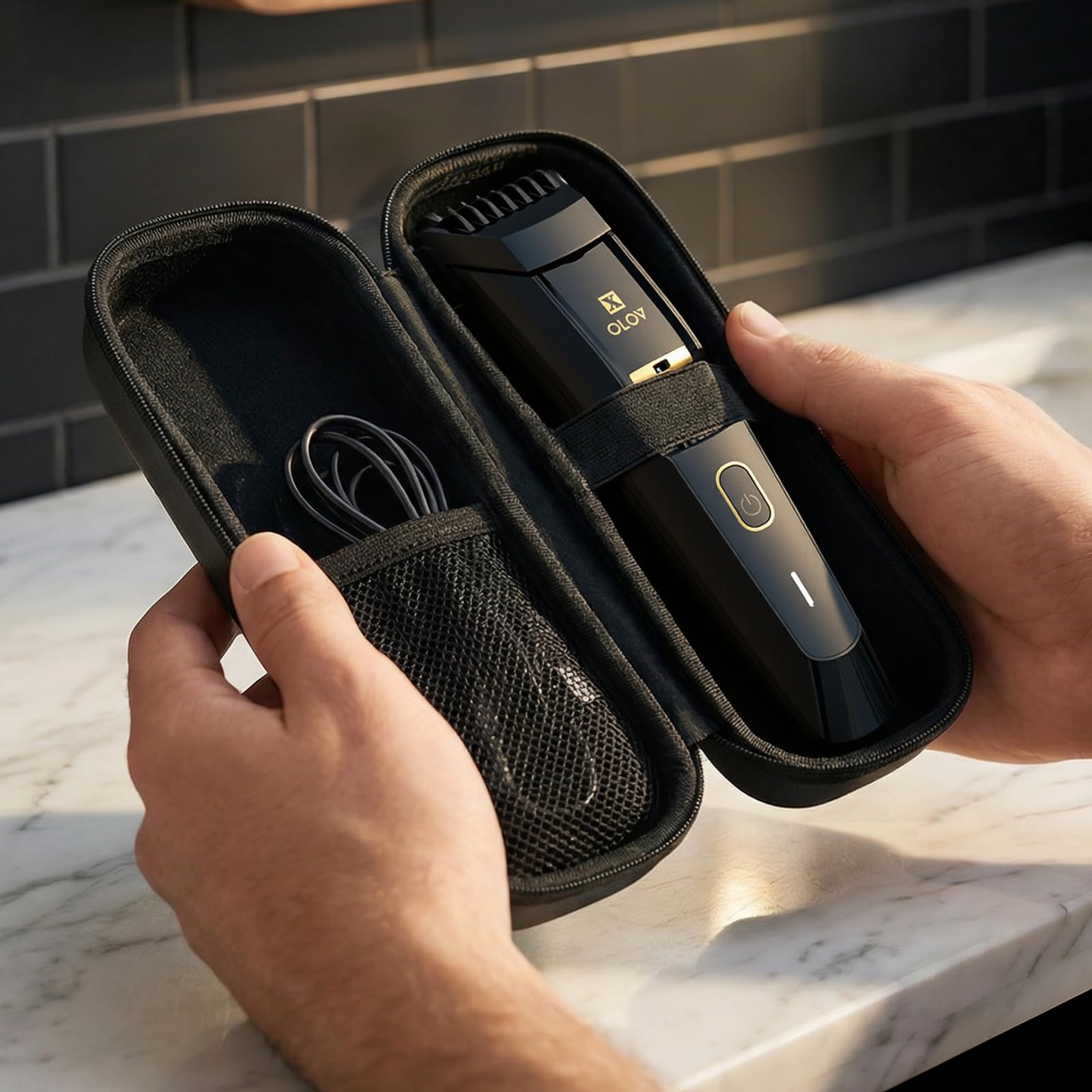 OLOV X beard trimmer waterproof cleaning under running water.