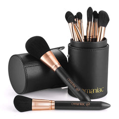 OMANIAC makeup brush set with pearlescent wood handles for precise application.