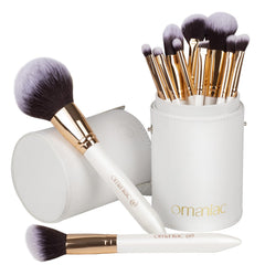 OMANIAC makeup brush set with pearlescent wood handles for precise application