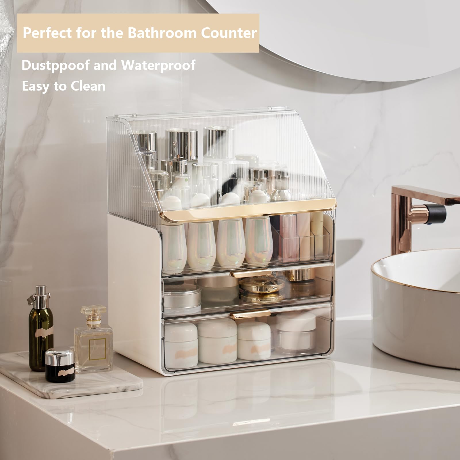 Omeily skincare organizer inside view showing space for serums