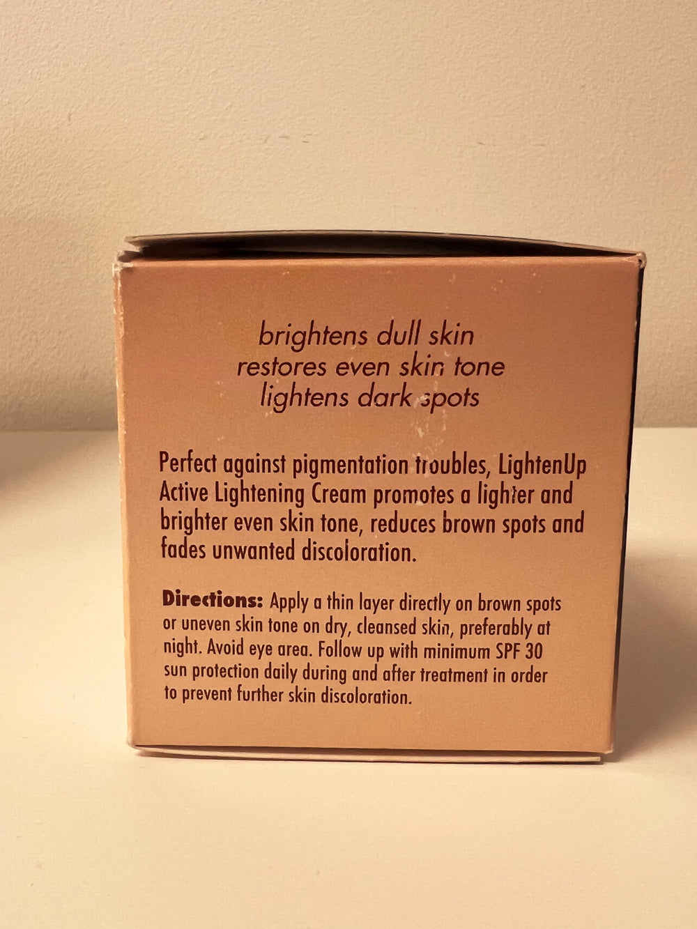 Lighten-Up Plus applied to elbows and underarms for even tone