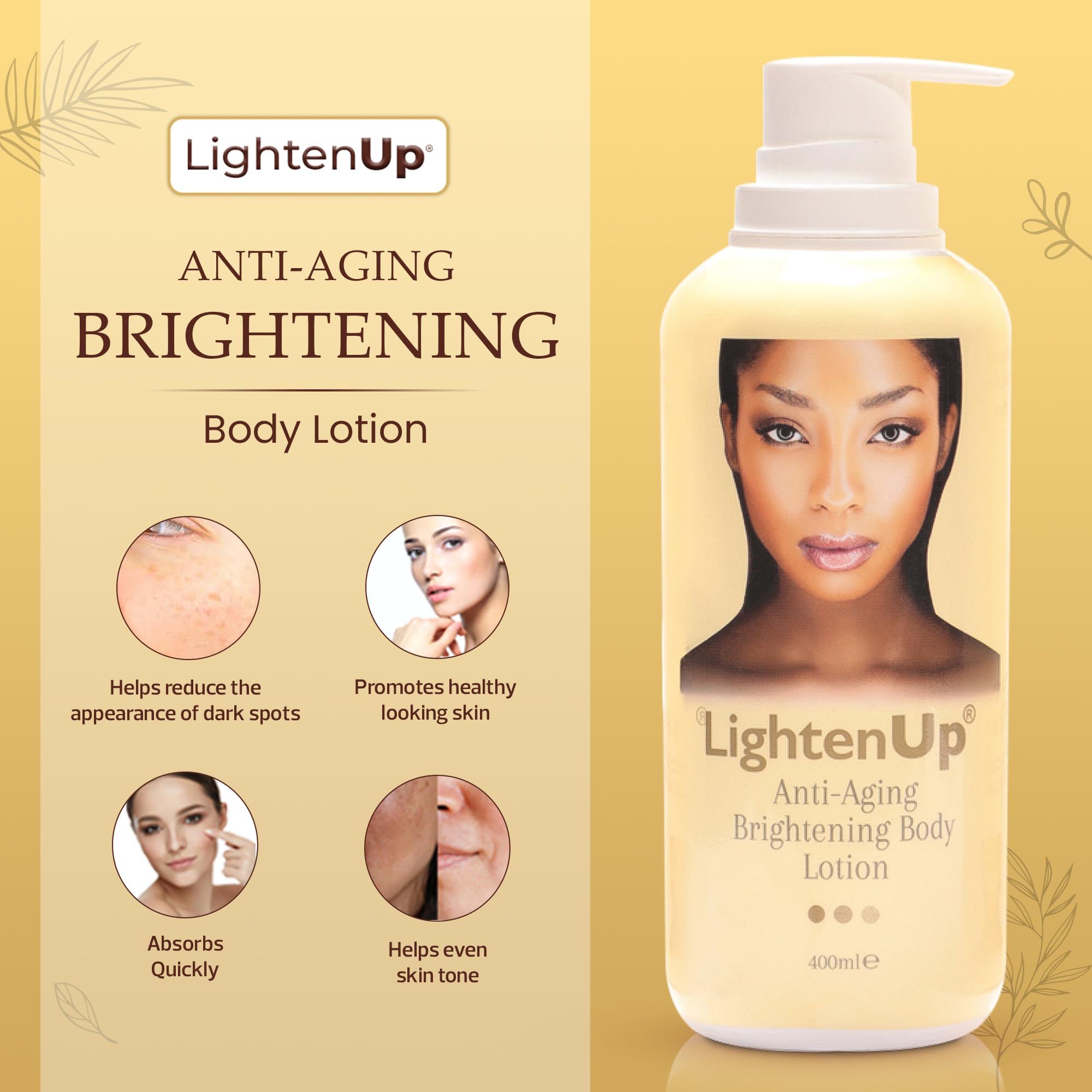 OMIC Lighten-Up lotion texture close-up reveals creamy formula for smooth absorption.