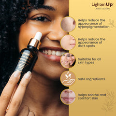 OMIC Lighten-Up serum Shea Butter jar close-up suggests deep hydration and smoothing.
