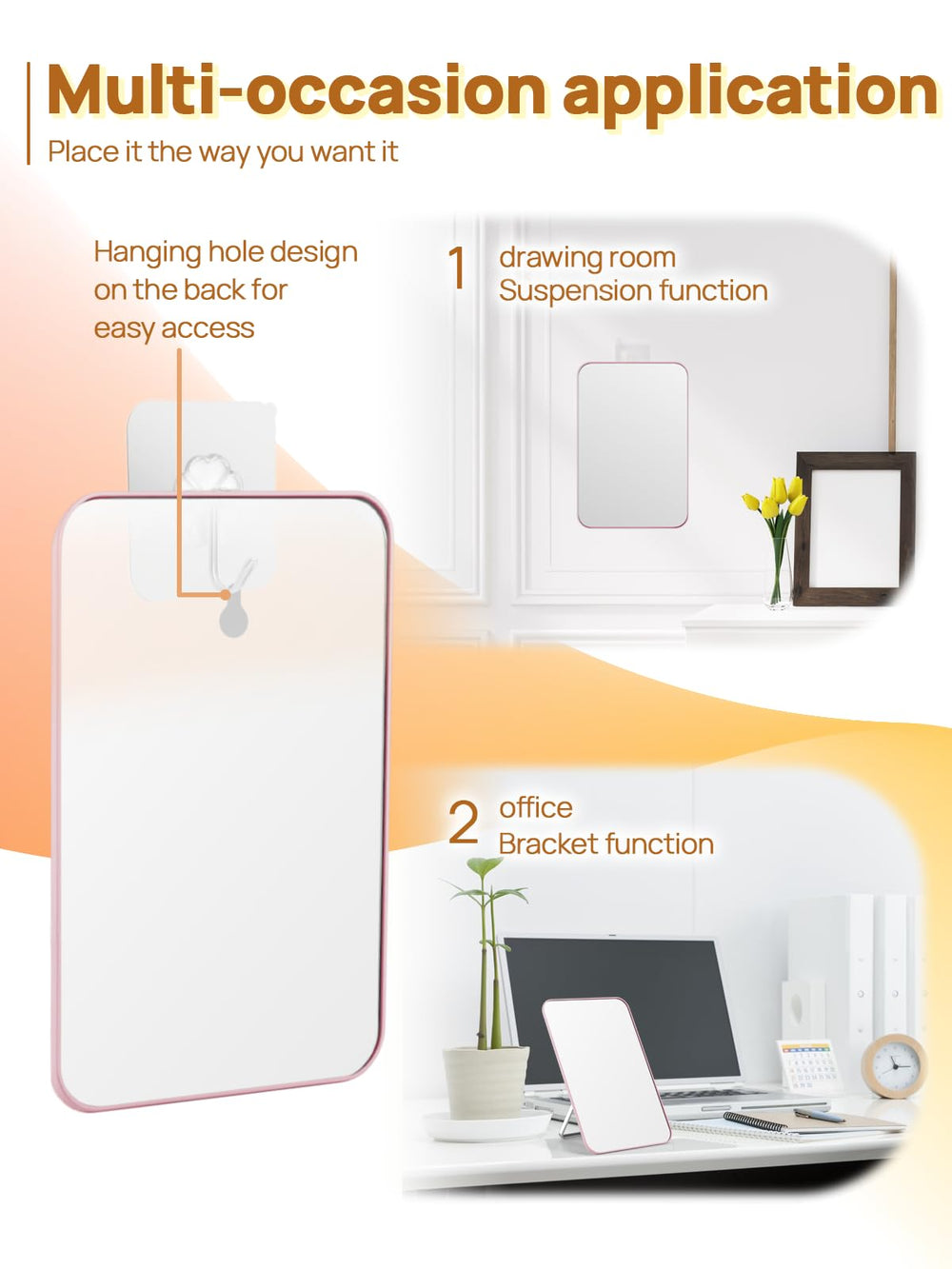OMIRO desk makeup mirror with hanging hole for easy wall mounting and space saving